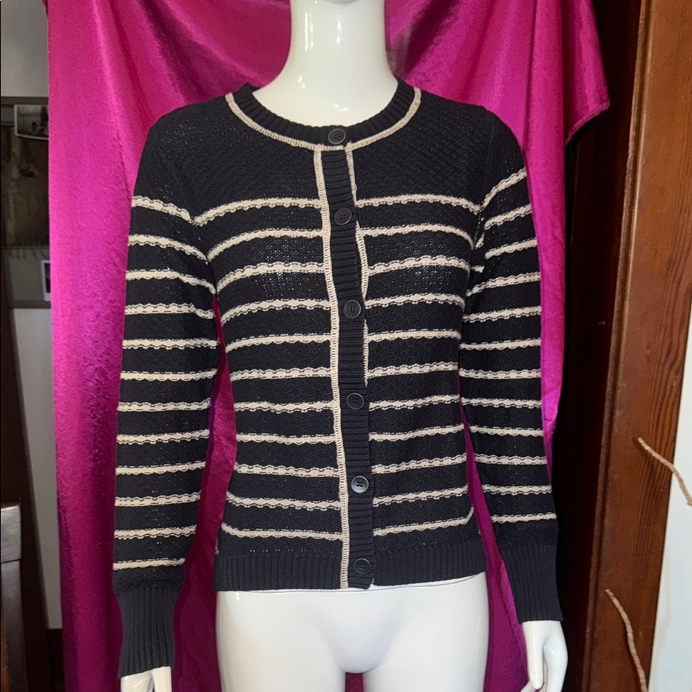 NWT Eddie Bauer size small navy and Cream Striped Women's Sweater